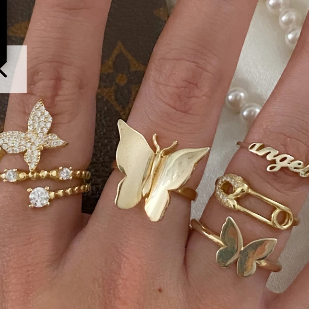 CHVKER, Gold Butterfly 925 Ring, New